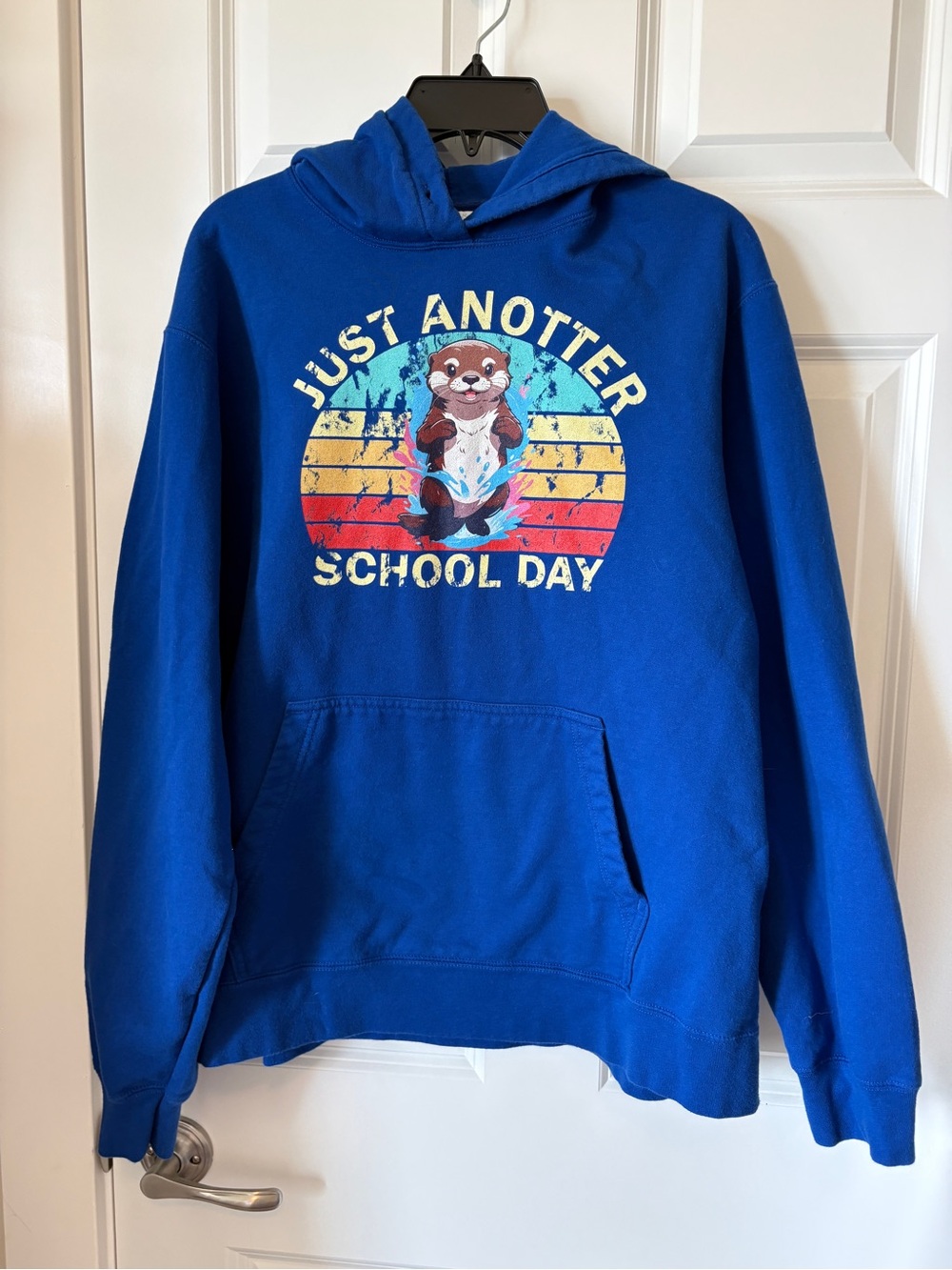 Blue unisex Pullover Hoodie with Otter School Graphic